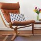 Chaise scandinave en bois, cuir marron